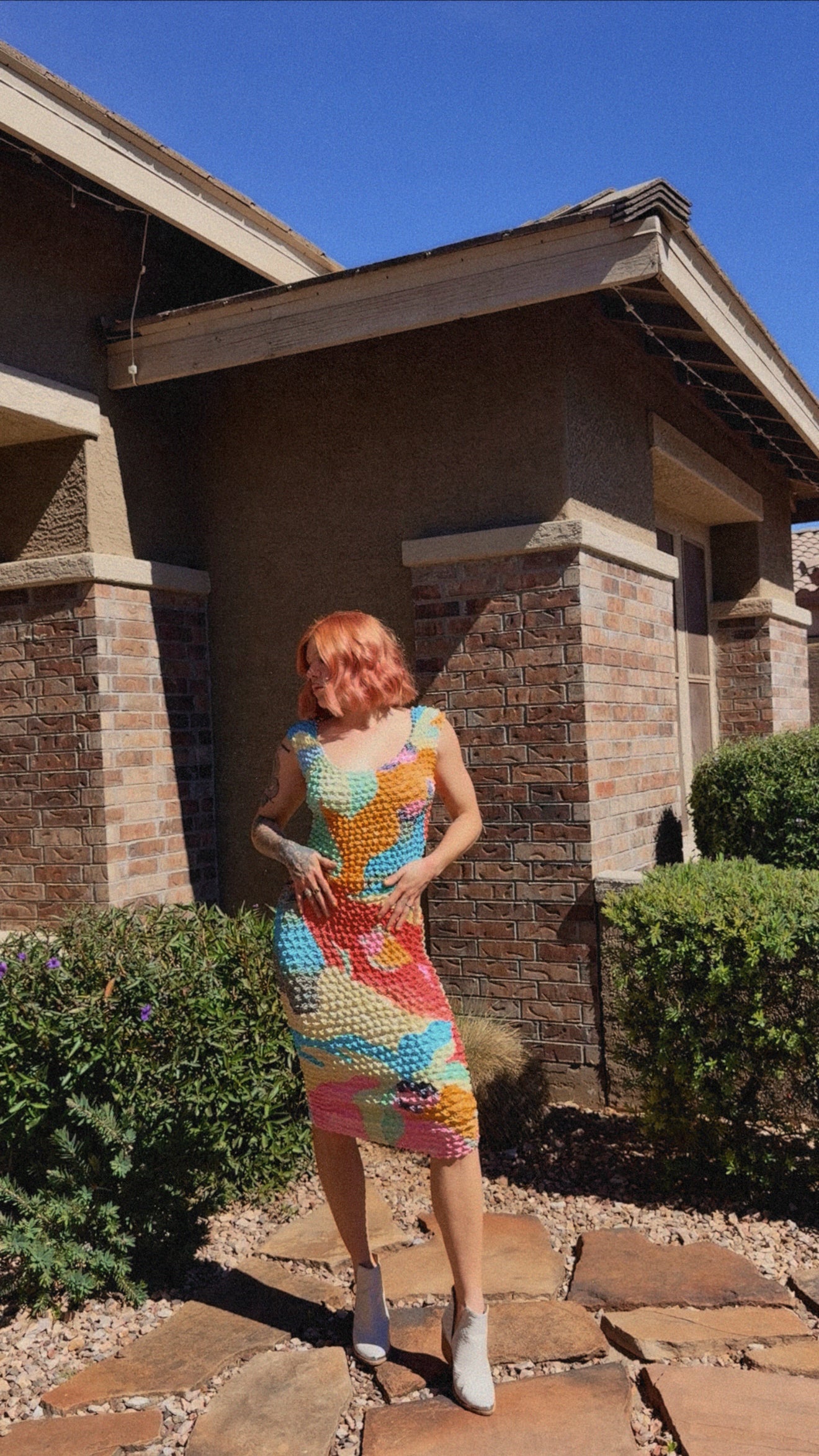 Midi 90s Abstract Popcorn Dress