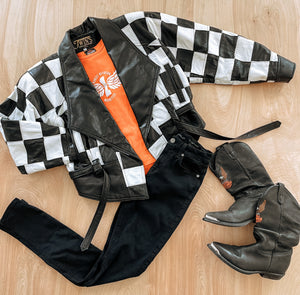 Checker Leather Bomber