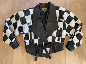 Checker Leather Bomber