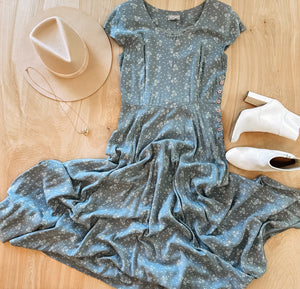 Side Button Blue Floral Maxi Dress