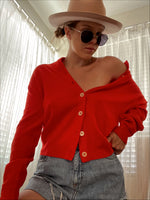 Load image into Gallery viewer, Red Button Up Sweater
