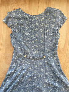 Side Button Blue Floral Maxi Dress
